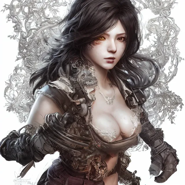 Image similar to the portrait of chaotic neutral female rogue as absurdly beautiful, gorgeous, elegant, innocent young gravure idol, an ultrafine hyperdetailed illustration by kim jung gi, irakli nadar, intricate linework, bright colors, octopath traveler, final fantasy, unreal engine 5 highly rendered, global illumination, radiant light, detailed and intricate environment