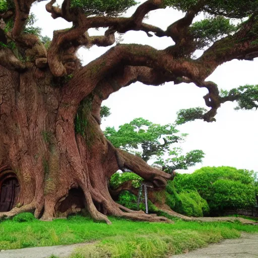 Image similar to a huge ancient oak in the style of studio ghibli