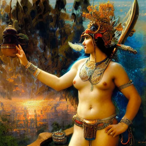 Image similar to shiva with high tec vr headset, painting by gaston bussiere, craig mullins, j. c. leyendecker, lights, art by ernst haeckel, john william godward, hammershøi,