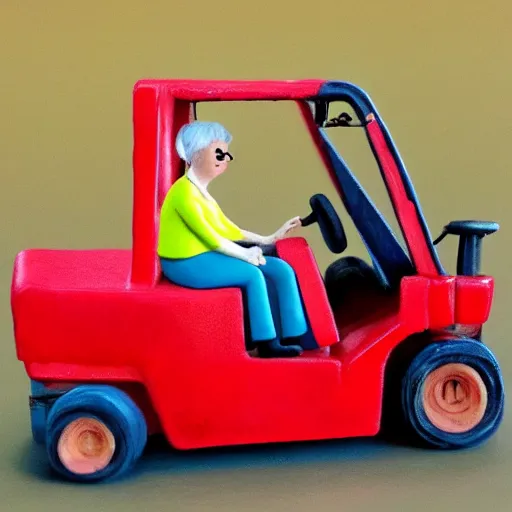 Image similar to grannies operating a fork lift, 8k, claymation, in the style of wallace and gromit, hd, artstation