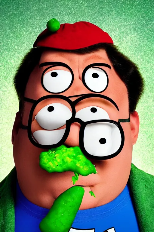 Image similar to 📷 peter griffin is peas, made of food, head portrait, dynamic lighting, 4 k