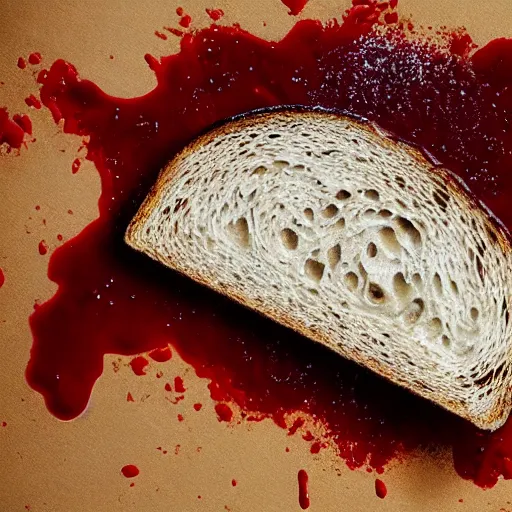 Image similar to hyper realistic photo of toast, blood oozing down the side