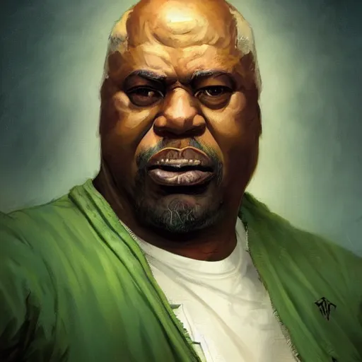 Image similar to uncle ruckus wearing a green cardigan portrait greg rutkowski Dragan Bibin Pete Mohrbacher Raymond Swanlandy stephan matiniere