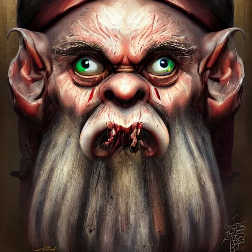 Image similar to a higly detailed horrific gnome portrait by dariusz zawadzki