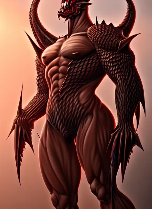 Prompt: muscular and tall humanoid dragon!!!! draconian!! scale armor!! character concept art, sharp focus, octane render! unreal engine 5! highly rendered!! trending on artstation!! detailed linework!! illustration by artgerm, wlop, and chie yoshii
