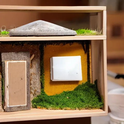 Image similar to interior photograph of a miniature home made for snails, micro