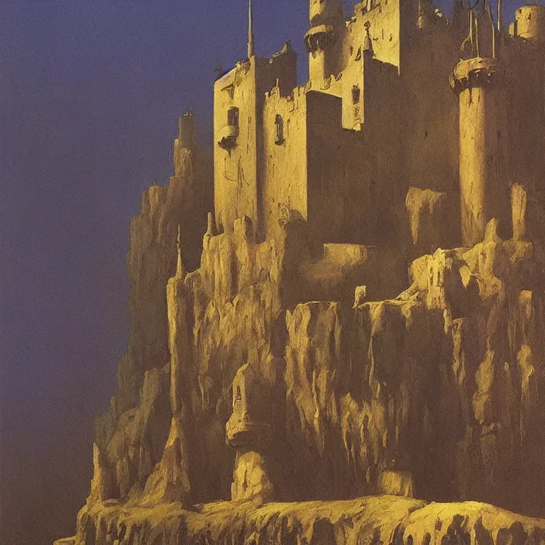 Image similar to castle that looks like a skull, Edward Hopper and James Gilleard, Zdzislaw Beksinski, Steven Outram highly detailed