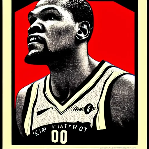 Prompt: Portrait of Kevin Durant by Shepard Fairey