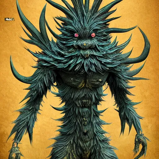 Image similar to A humanoid thistle monster, highly detailed, digital art, sharp focus, trending on art station, fern, anime art style