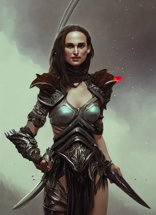 Image similar to young natalie portman, legendary warrior, warframe, lord of the rings, tattoos, decorative ornaments, battle armor, carl spitzweg, ismail inceoglu, vdragan bibin, hans thoma, greg rutkowski, alexandros pyromallis, cute, perfect face, detailed, sharply focused, centered, rule of thirds, photorealistic shading