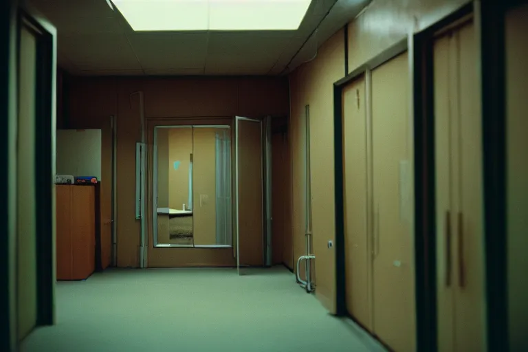 Image similar to scp in backrooms, cinematic shot, cinestill 800 t
