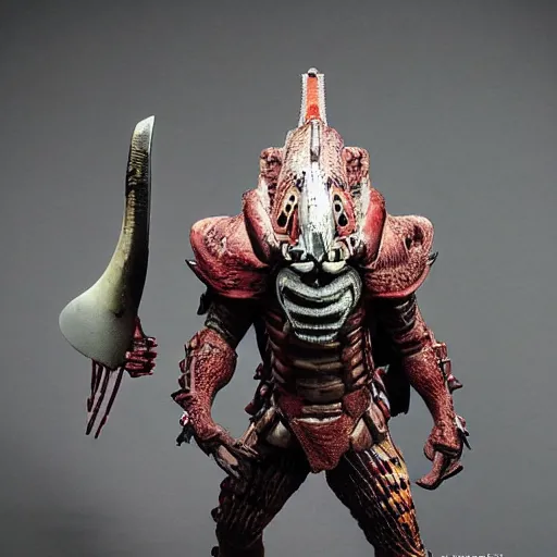 Prompt: predator alien wearing a samurai armor