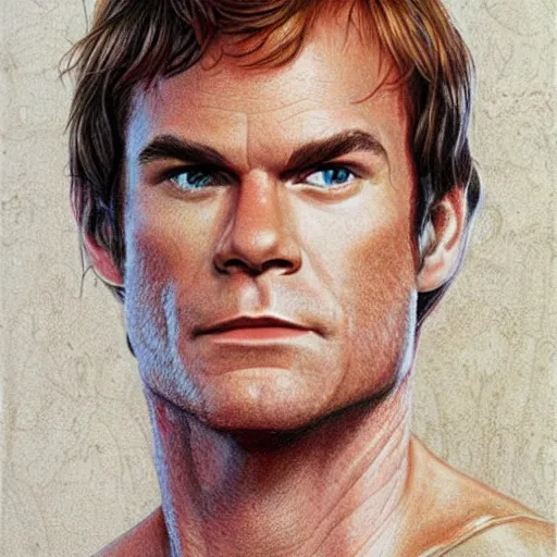 Prompt: dexter Morgan, Indiana jones, and artist formerly known as prince go to the beach, portrait, highly detailed, colored pencil