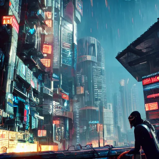 Image similar to tallneck in cyberpunk city