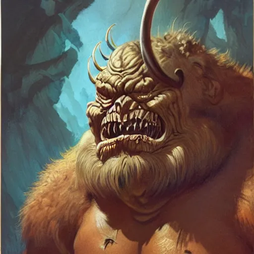 Image similar to quarter length portrait of a bugbear, d & d, fantasy, greg rutkowski, frank frazetta, alexandre chaudret, boris vallejo, michael whelan, miro petrov, hr giger, magali villeneuve, donato giancola