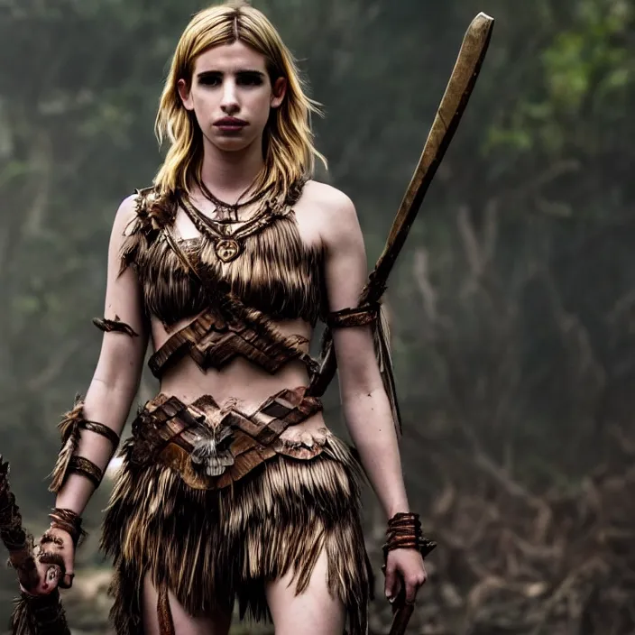 Image similar to full length photo of emma roberts as an amazon warrior, highly detailed, 4 k, hdr, smooth, sharp focus, high resolution, award - winning photo