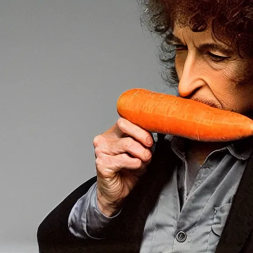 Prompt: bob dylan sniffing a carrot