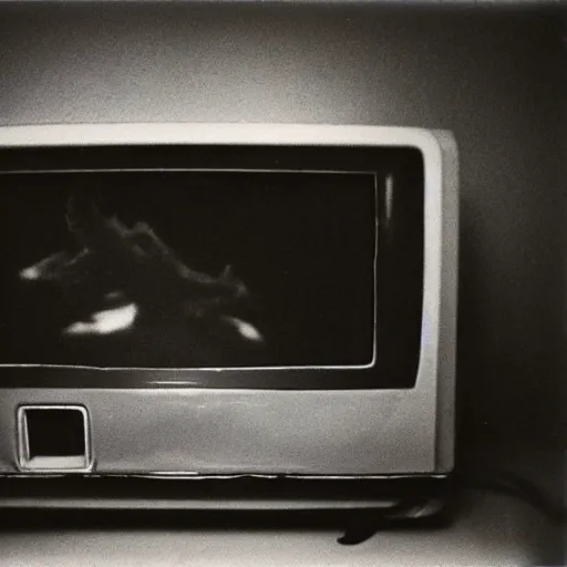 Prompt: Polaroid of a Silent Hill Eldritch Slimy creature entity crawling out of a tv screen inside grandmas 1980’s living room. ominous and creepy atmosphere. Hyperrealism