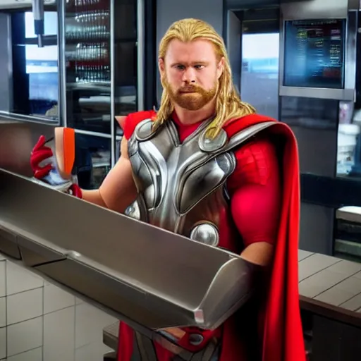 Prompt: thor working in mcdonalds n - 9