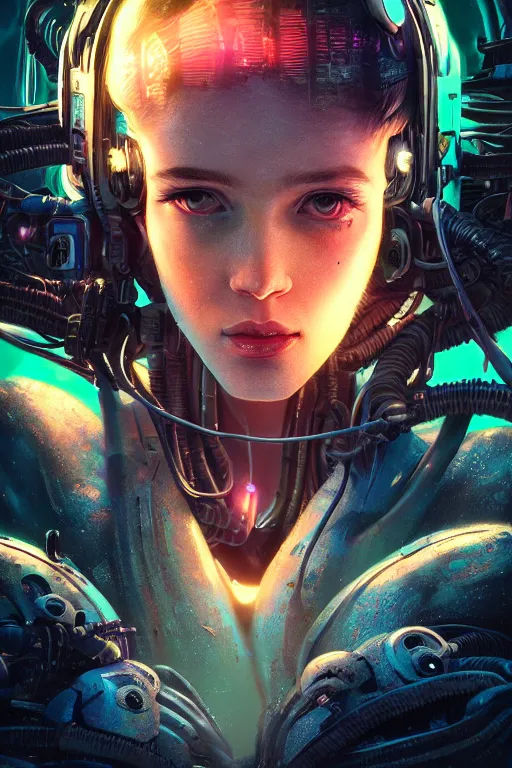 Cute cyborg girl , surrounded by cables , illustrated | Stable ...