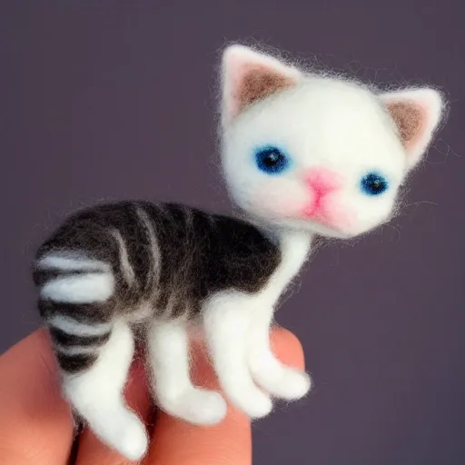 Prompt: photo of an intricately detailed representation of a accurate kitten made out of needle felt.