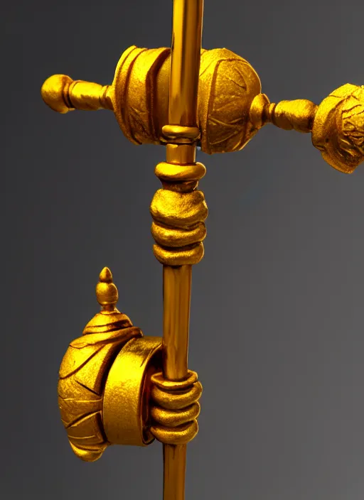 Image similar to an ancient golden fighting staff, Unreal 5, DAZ, hyperrealistic, octane render, dynamic lighting