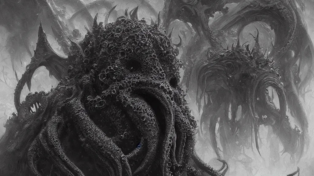 Image similar to monstrosity portrait of Cthulhu, hyperdetailed, artstation, cgsociety, by greg rutkowski, by Gustave Dore