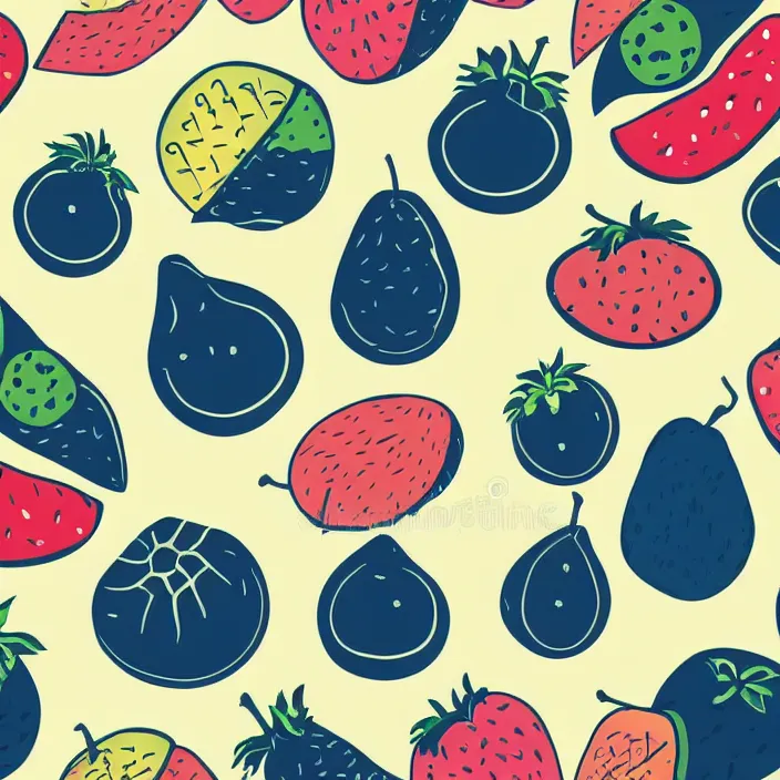 Prompt: vector pattern with fruits, vector illustration, simple colors, minimalism, artstation, DeviantArt