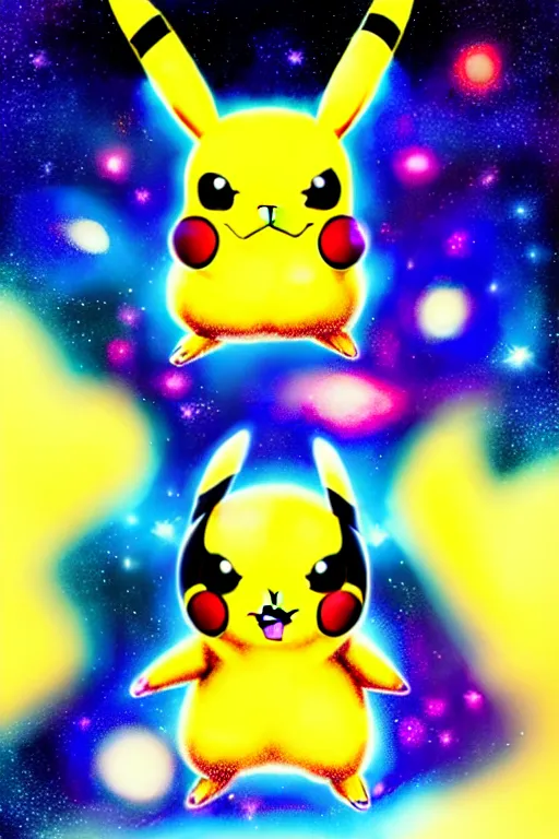 Image similar to galaxy colored pokemon of a space colored pikachu, beautiful detailed realistic cinematic character concept fashion portrait, gonzalez, 8 k