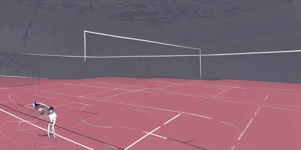 Image similar to illustration of a badminton court by ilya kuvshinov katsuhiro otomo