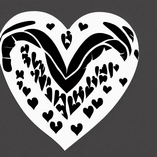 Image similar to clean black and white print on white paper, logo of a symmetric heart with a stylized gymnast human body silhouette inside