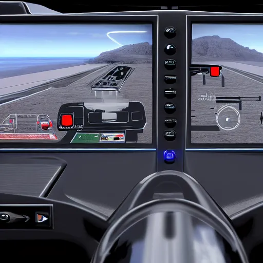 Image similar to photorealistic control panel in a car featuring ejection seats, weapons control, and hyperdrive, realistic, 8 k resolution, front view