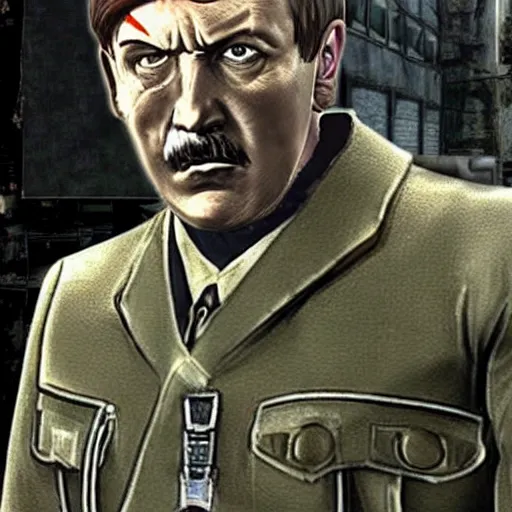 Image similar to adolf hitler as solid snake in metal gear solid 2, playstation