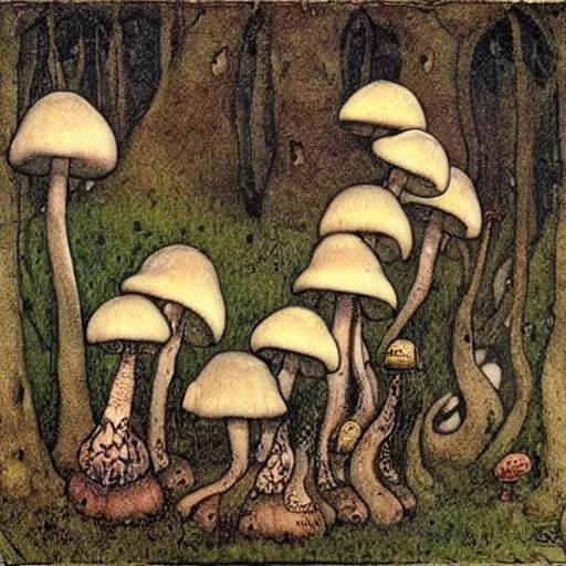 Image similar to poisonous mushrooms by John Bauer