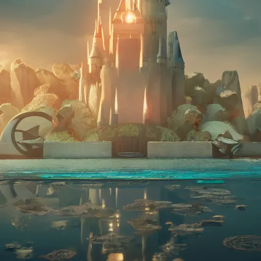 Image similar to 3d, cute, Disney style, Atlantis, high definition, futuristic runes, tech, beautiful environment, concept art, octane render, high definition, Pixar, blender, maya, unreal engine, octane render