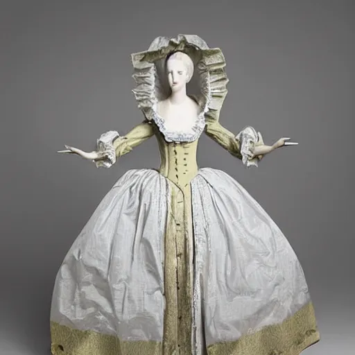 Prompt: dresses of the era of marie-antoinette made of plastic