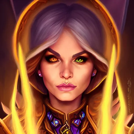 Image similar to Portrait of a sorceress, Hearthstone official trending art, exagerated accurate details, trending on MasterpieceStation in category 'Perfect eyes'