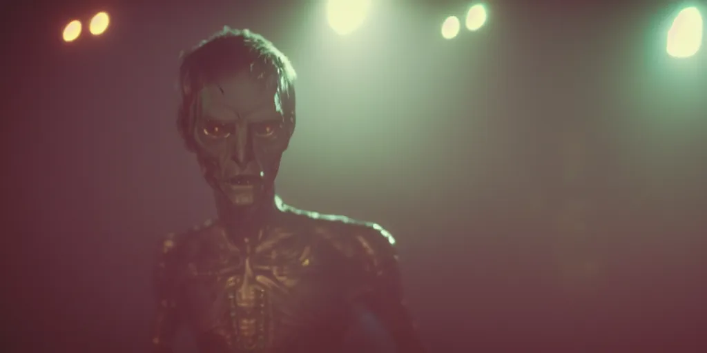 Image similar to cinematic film still of a punk alien starring in a dave meyers directed music video, cgi, vfx, ( ( ( chiaroscuro ) ) ) lighting, shallow depth of field, ( ( 8 0 mm ) ), f 1. 8