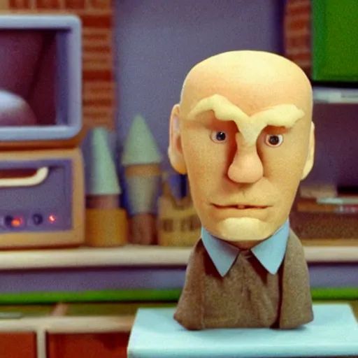 Prompt: claymation man who ’ s head is a television