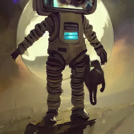 Prompt: kitty cat tabby spaceknight astronaut wearing a nanotech vest while standing next to a portal cristi balanescu ross tran ismail inceoglu dug stanat jakub rebelka oil painting impasto