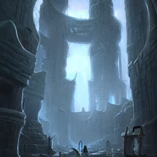 Image similar to The Minotaur End-boss by Tyler Edlin and Raphael Lacoste, fantasy art, maze corridors in the background, wide angle, cinematic composition, dark moody lighting