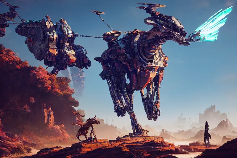 Image similar to glinthawk machine mecanical creature robot of horizon forbidden west horizon zero dawn radiating a glowing aura global illumination ray tracing hdr fanart arstation by ian pesty and alena aenami artworks in 4 k