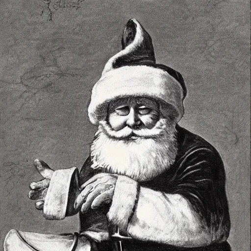 Image similar to a rabbit dressed as santa claus, in the style of anders zorn