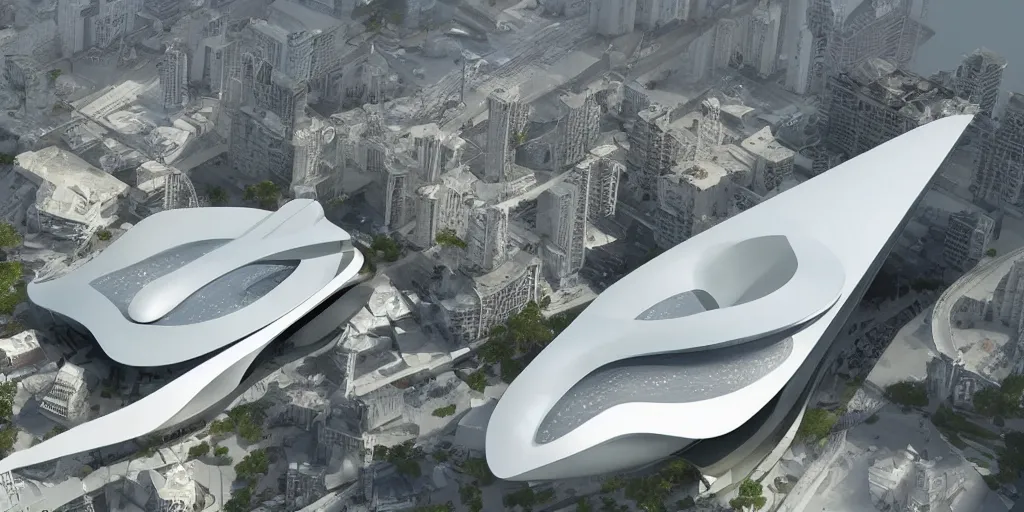 Image similar to mosque floating spaceship by zaha hadid, golds fantasy world