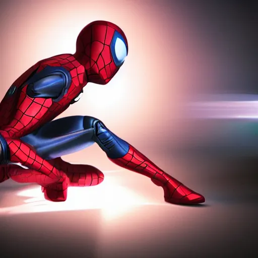 Image similar to a single iron man and spider - man hybrid, dslr, polaroid, cinematic, volumetric lighting