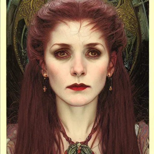 Prompt: portrait of a lady vampire, 35mm, victorian, depth of field, DOF, ominous, sharp, highly detailed, photorealistic, realistic, unreal 5, high definition, 8k, deviantart, donato giancola, irwin penn, ((Alphonse Mucha))