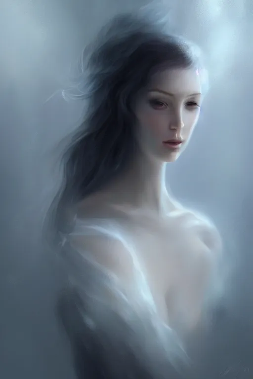 Image similar to ethereal woman, digital painting, Charlie Bowater, cgsociety, figurative art, digital painting, speedpainting, made of mist