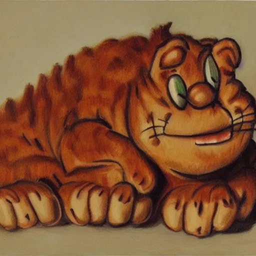 Image similar to A realistic H.R. Griger painting of Garfield