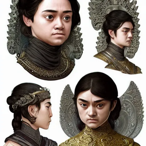 Image similar to ancient javanese arya stark, highly detailed, digital painting, artstation, concept art, smooth, sharp focus, illustration, ArtStation, art by artgerm and greg rutkowski and alphonse mucha and J. C. Leyendecker and Edmund Blair Leighton and Katsuhiro Otomo and Geof Darrow and Phil hale and Ashley wood and Ilya repin and Charlie Bowater