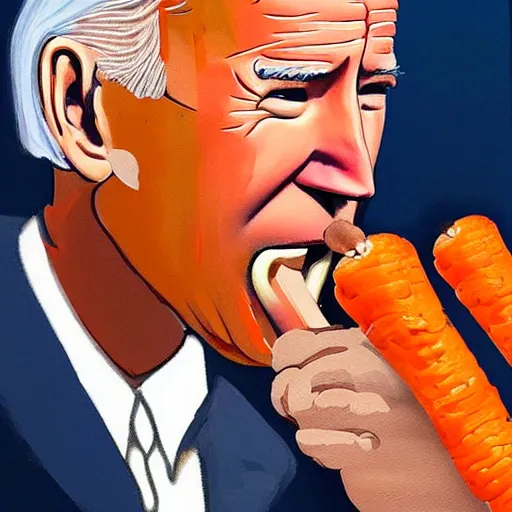 Image similar to joe biden eating a carrot, highly detailed, realistic, painting